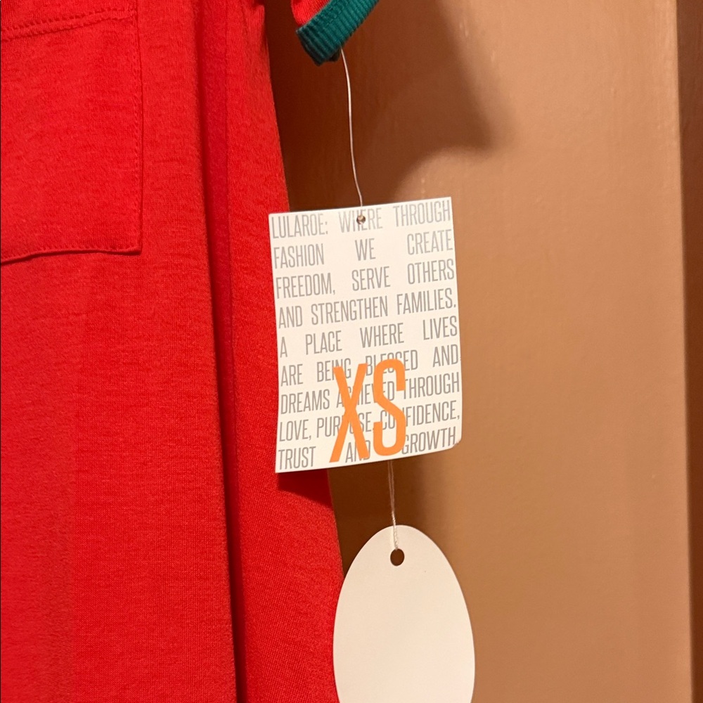 LuLaRoe Coral Midi Dress with Teal Trim - Picture 3 of 4
